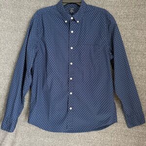 J. Crew Men Flex Washed Navy Blue Long Sleeve Button Up Shirt Sz L